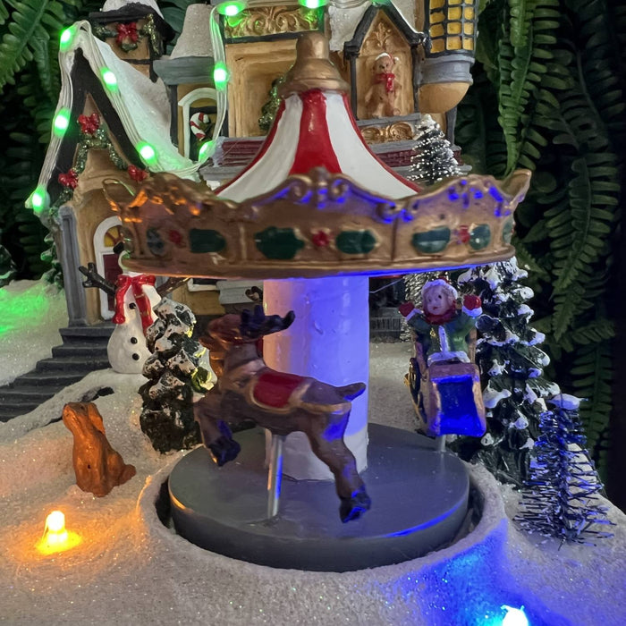 Christmas resin craft ornaments LED playground with double-decker roller coaster, carousel, 4-person skating function