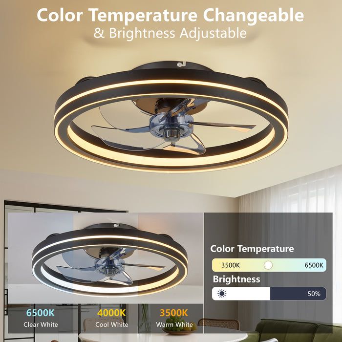 19" Smart Round Ceiling Fan with RGB Lights Remote and App-Controlled