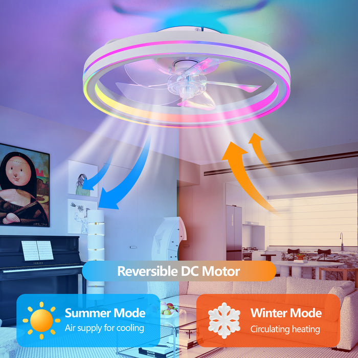 19" Smart Round Ceiling Fan with RGB Lights Remote and App-Controlled