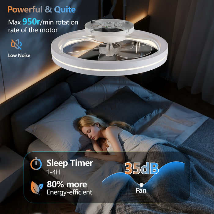 19" Smart Round Ceiling Fan with RGB Lights Remote and App-Controlled