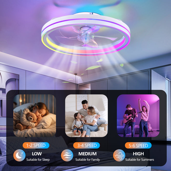 19" Smart Round Ceiling Fan with RGB Lights Remote and App-Controlled
