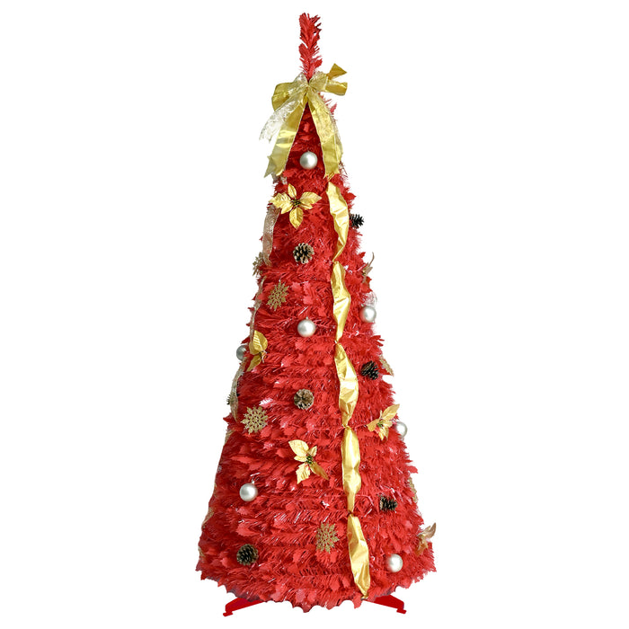 6-ft Prelit Collapsible Christmas Tree with Warm White Lights (Red)