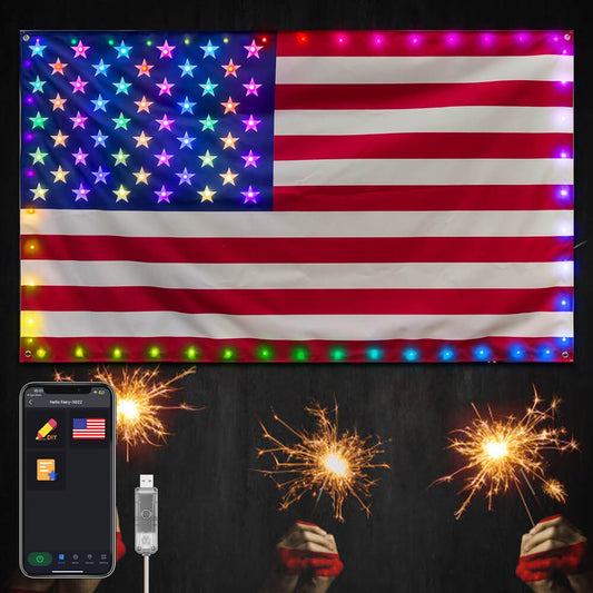 American Flag 3x5 FT with Smart String Lights