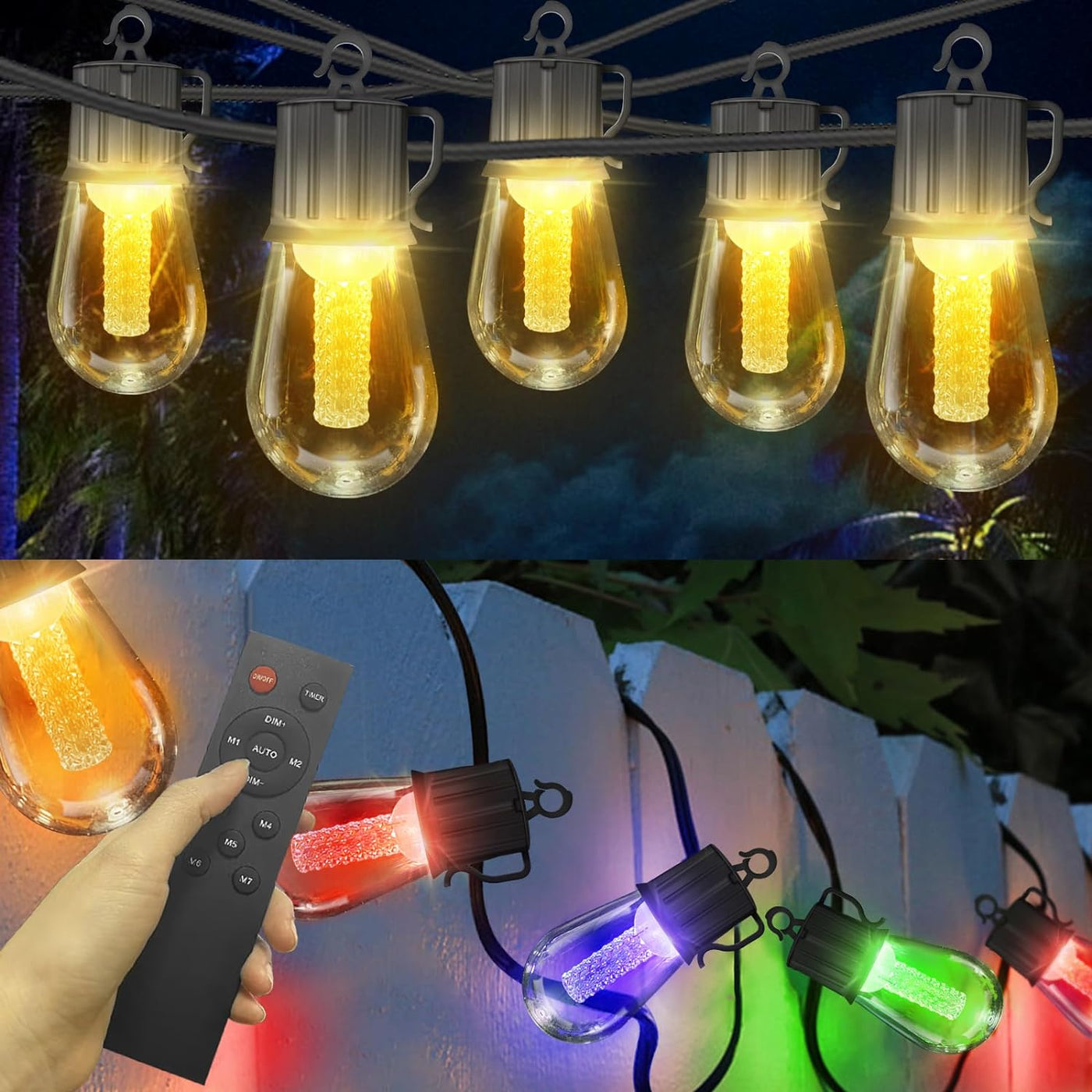 100FT Outdoor String Lights with Remote - Warm White and Color Changin ...