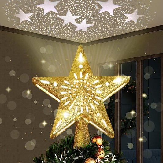 Christmas Tree Topper Lighted Built-in LED Rotating Lights 3D Glitter Projector