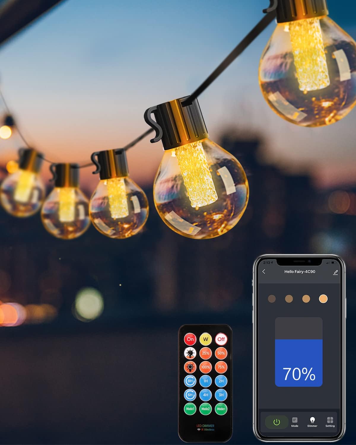 50FT G40 Outdoor String Lights with Dimmer App Control