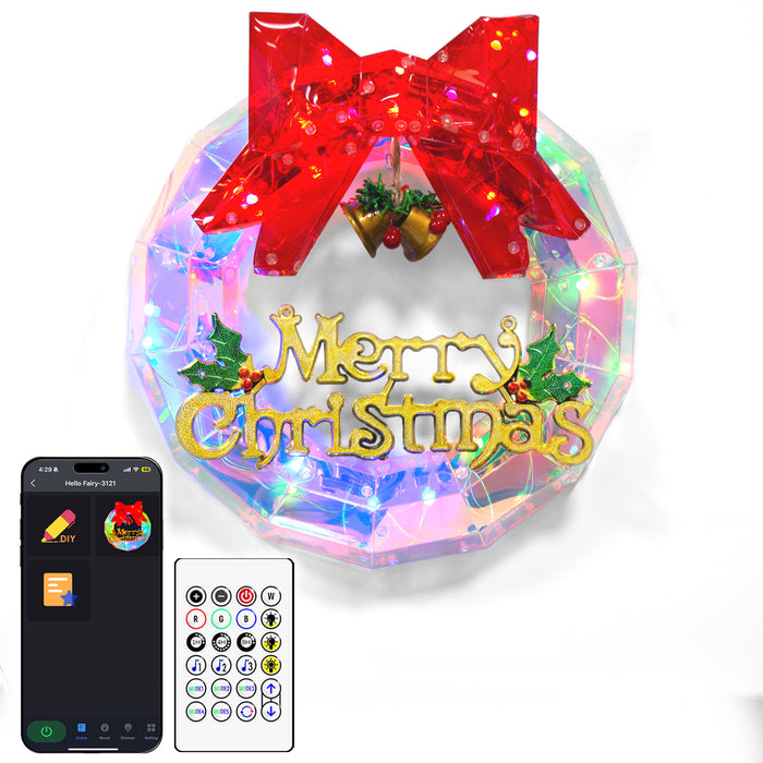 12" Smart Pre-lit Smart Christmas Wreath with Programmable RGB Color Changing Lights App-controlled