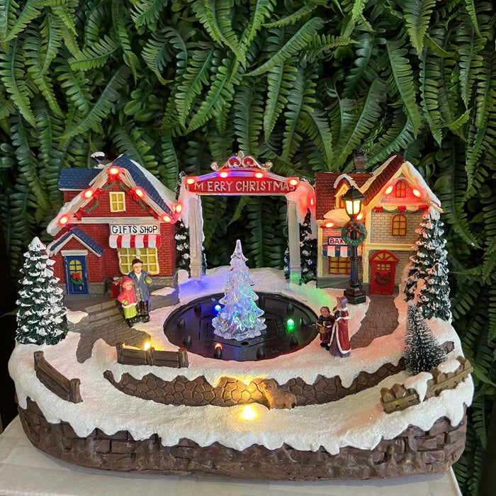 Christmas resin craft ornaments Christmas house with LED lights and fountain function