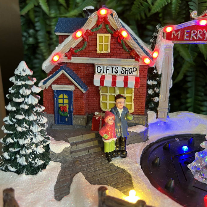 Christmas resin craft ornaments Christmas house with LED lights and fountain function