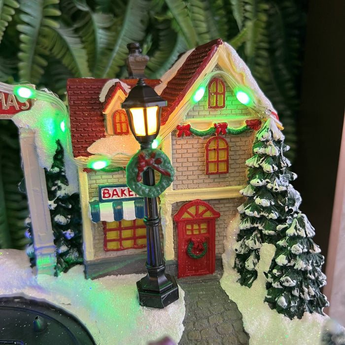 Christmas resin craft ornaments Christmas house with LED lights and fountain function
