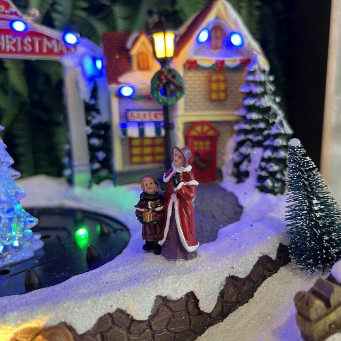 Christmas resin craft ornaments Christmas house with LED lights and fountain function