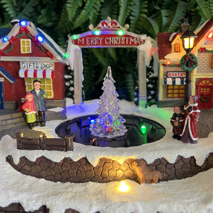 Christmas resin craft ornaments Christmas house with LED lights and fountain function