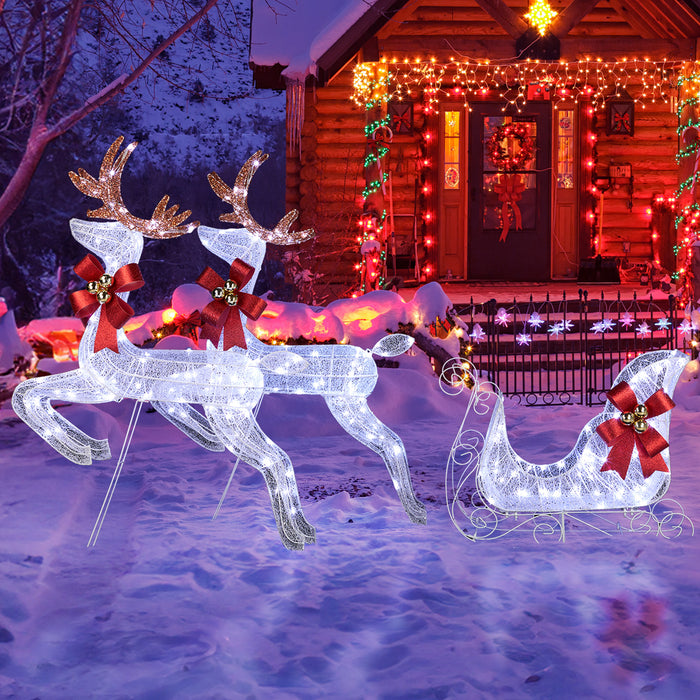 3-Piece Lighted Set of 2 Reindeer & Sleigh