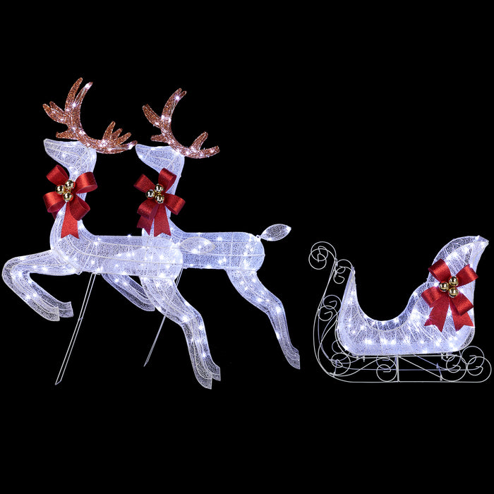 3-Piece Lighted Set of 2 Reindeer & Sleigh