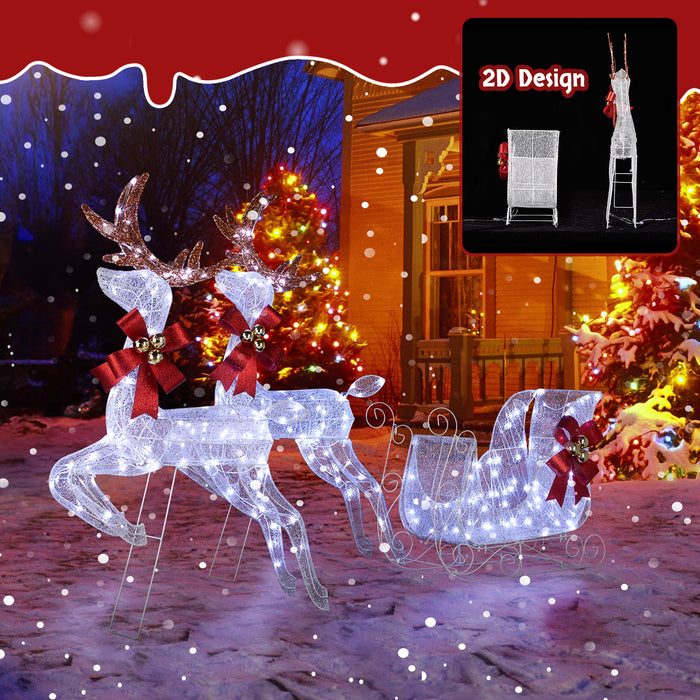 3-Piece Lighted Set of 2 Reindeer & Sleigh