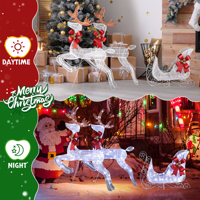 3-Piece Lighted Set of 2 Reindeer & Sleigh