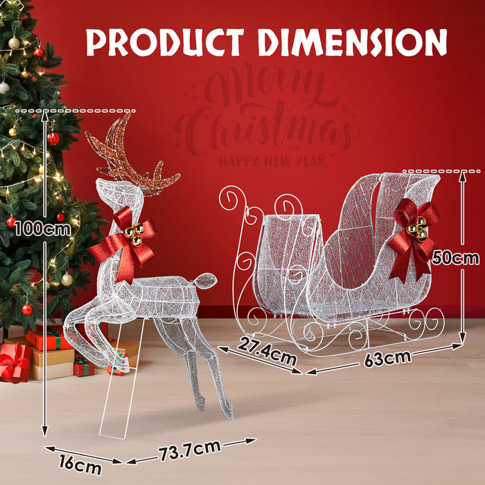 3-Piece Lighted Set of 2 Reindeer & Sleigh