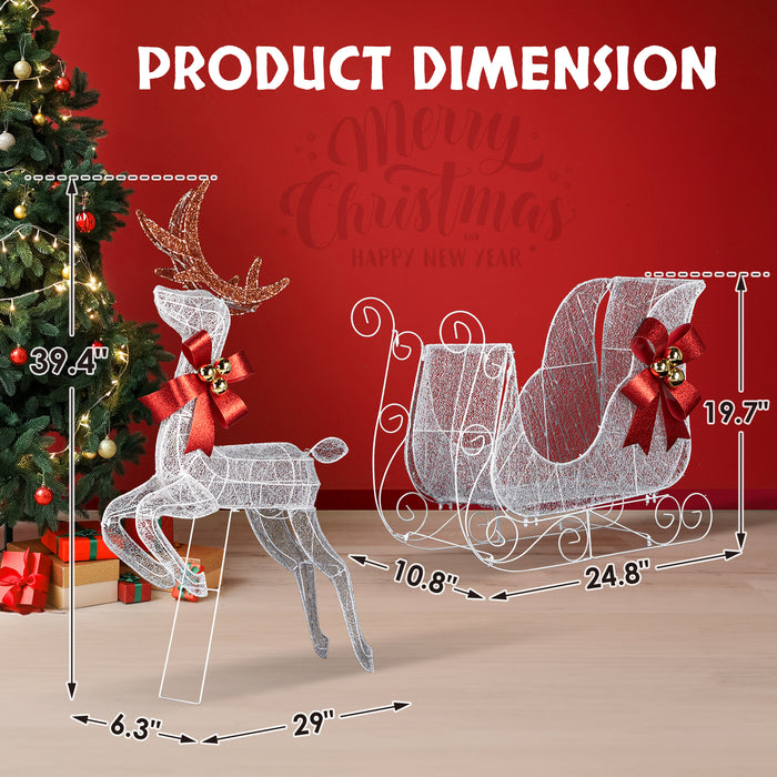 3-Piece Lighted Set of 2 Reindeer & Sleigh
