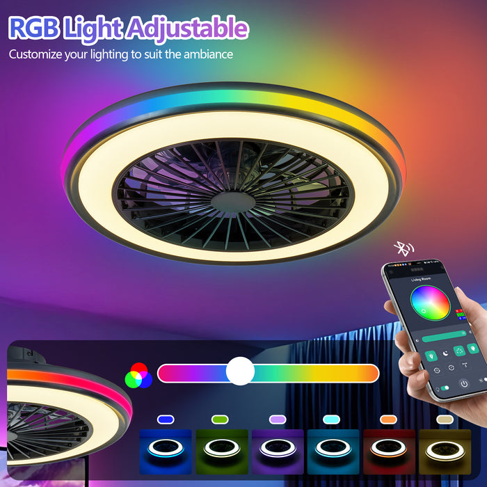 20" RGB Ceiling Fan with LED Light – 6 Speed Adjustable, 3000K-6000K Dimmable, App & Remote Control
