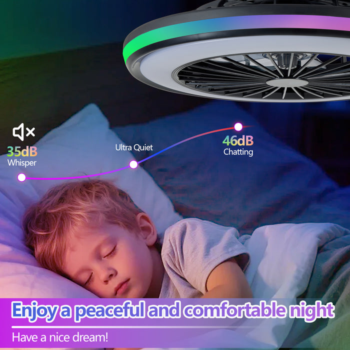 20" RGB Ceiling Fan with LED Light – 6 Speed Adjustable, 3000K-6000K Dimmable, App & Remote Control
