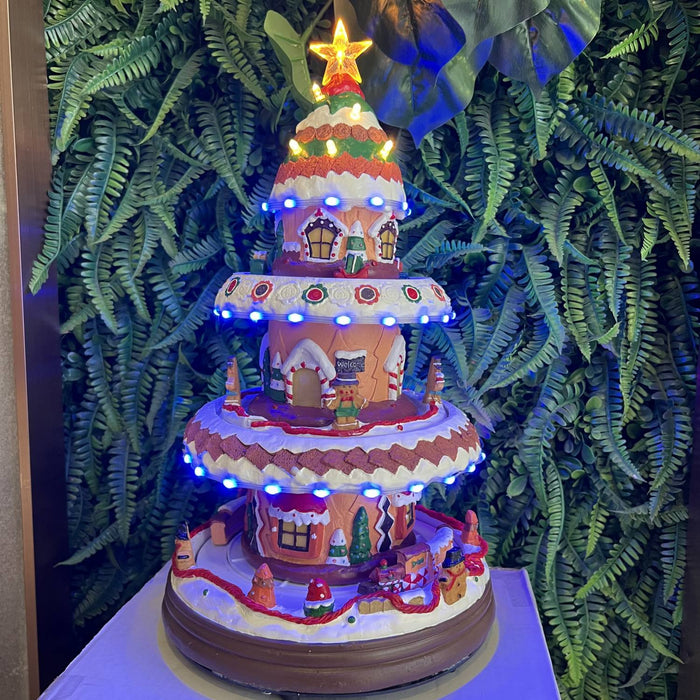 Christmas resin craft ornaments Three-storey revolving gingerbread house house with LED lights