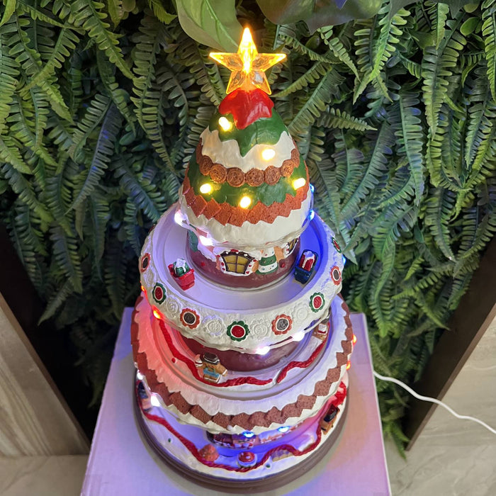 Christmas resin craft ornaments Three-storey revolving gingerbread house house with LED lights