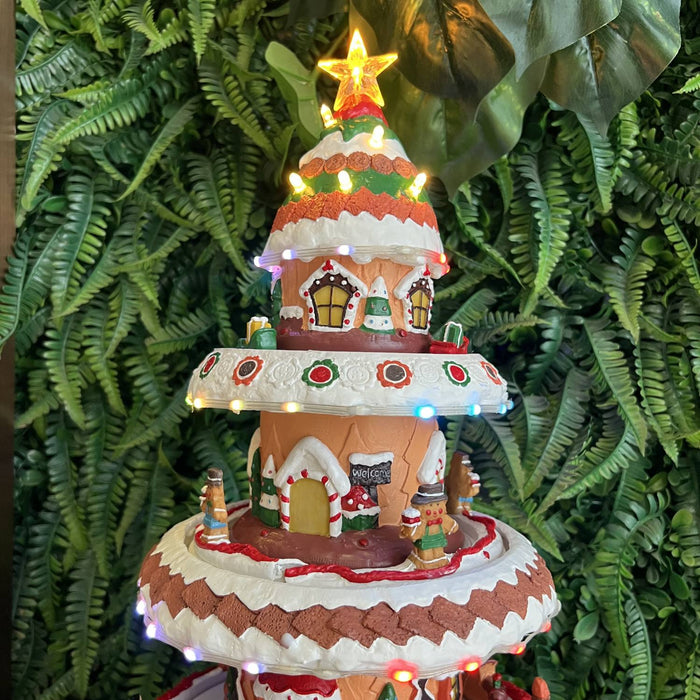 Christmas resin craft ornaments Three-storey revolving gingerbread house house with LED lights