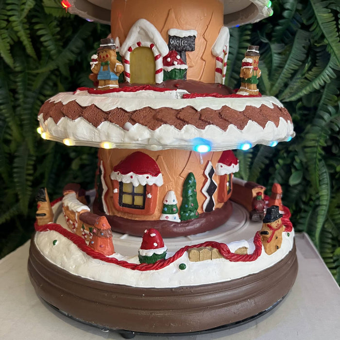 Christmas resin craft ornaments Three-storey revolving gingerbread house house with LED lights