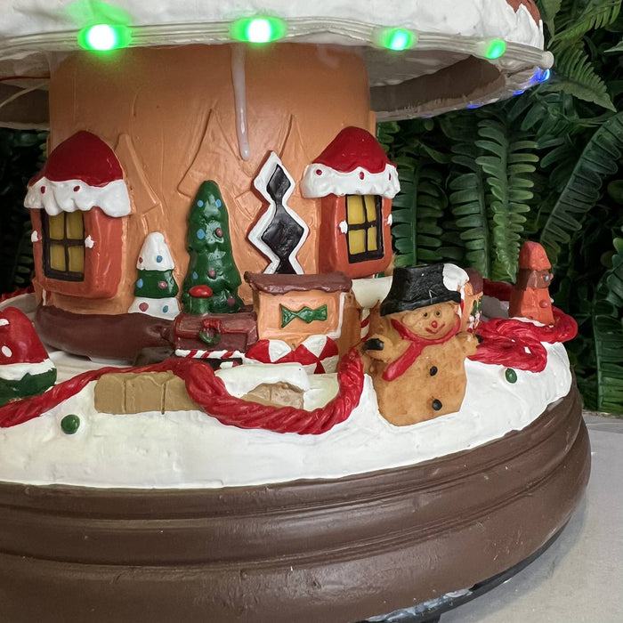 Christmas resin craft ornaments Three-storey revolving gingerbread house house with LED lights