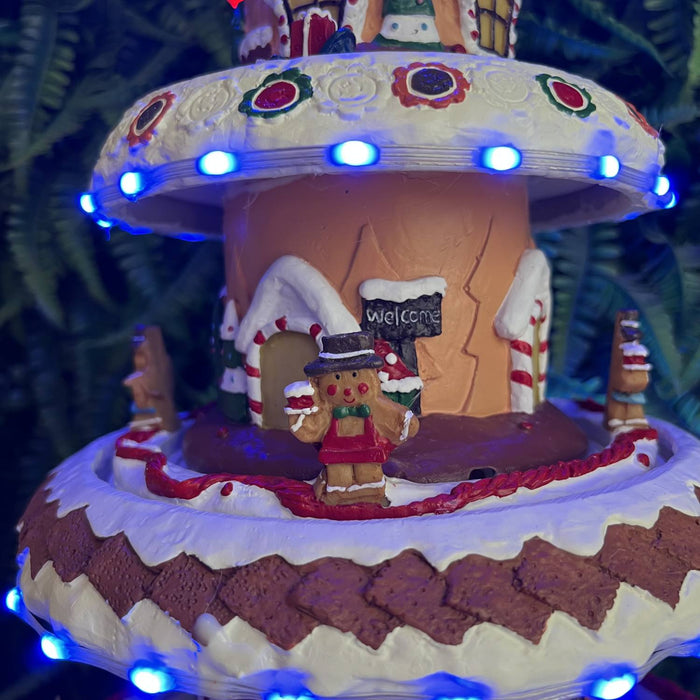 Christmas resin craft ornaments Three-storey revolving gingerbread house house with LED lights