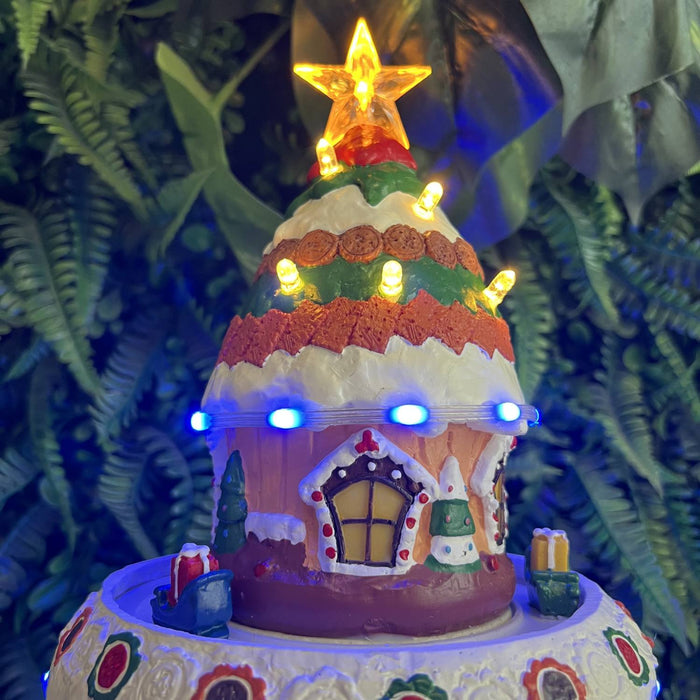 Christmas resin craft ornaments Three-storey revolving gingerbread house house with LED lights