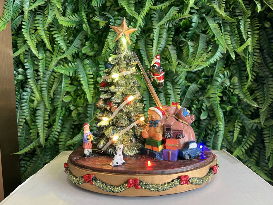 Christmas resin craft ornaments Santa Claus climbs stairs up and down to decorate christmas tree with LED lights