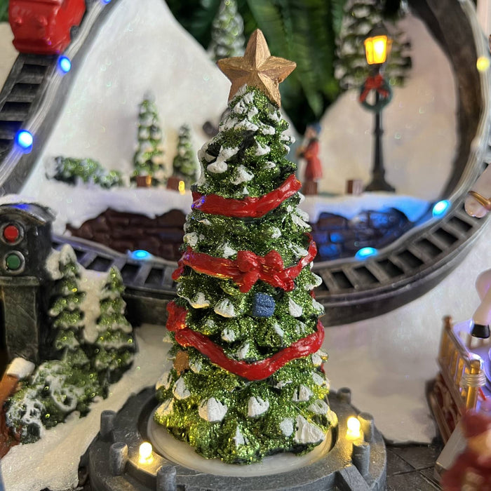 Christmas resin craft ornaments Christmas playground with LED lights, carousel, hot air balloon, roller coaster and Christmas tree spinning features