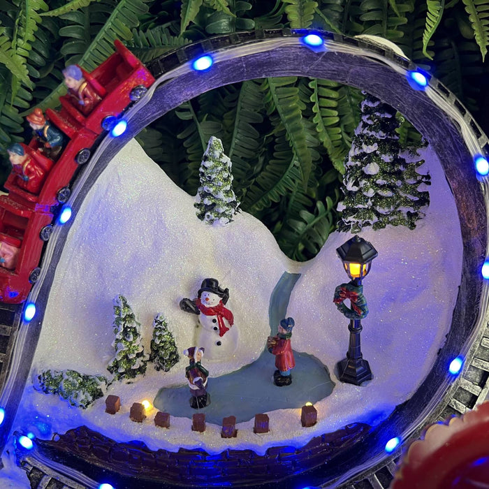 Christmas resin craft ornaments Christmas playground with LED lights, carousel, hot air balloon, roller coaster and Christmas tree spinning features