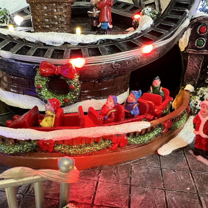 Christmas resin craft ornaments Christmas playground with LED lights, carousel, hot air balloon, roller coaster and Christmas tree spinning features