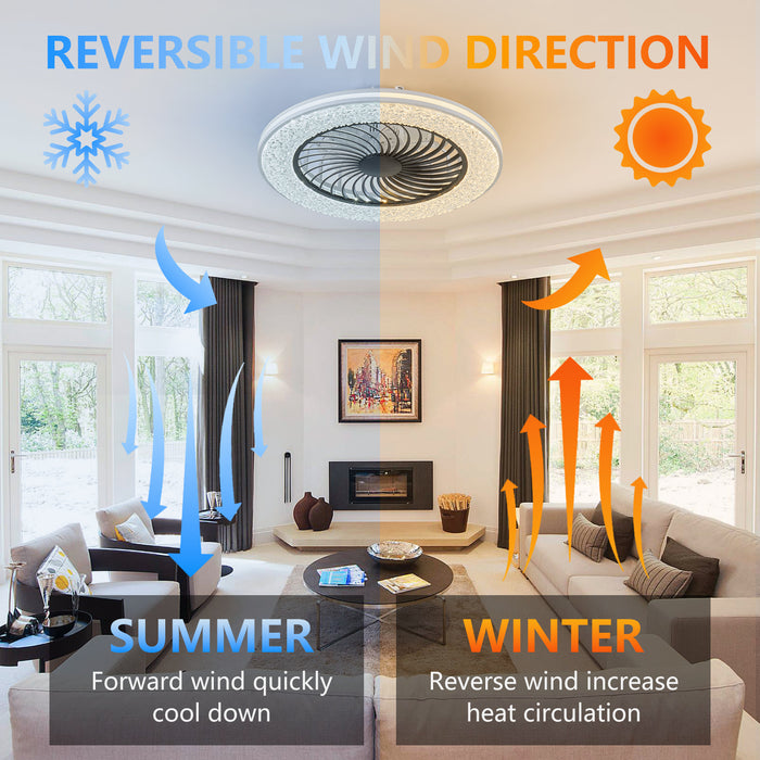 23" RGB Ceiling Fan with LED Light, 6-Speed Reversible, App/Remote Control
