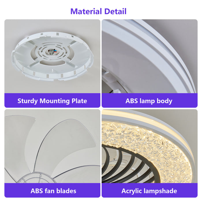 23" RGB Ceiling Fan with LED Light, 6-Speed Reversible, App/Remote Control