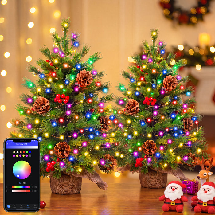 24in Desktop Mini Christmas Tree with Smart Fairy Lights RGB Hello Fairy App-controlled
