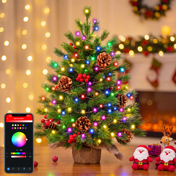 24in Desktop Mini Christmas Tree with Smart Fairy Lights RGB Hello Fairy App-controlled