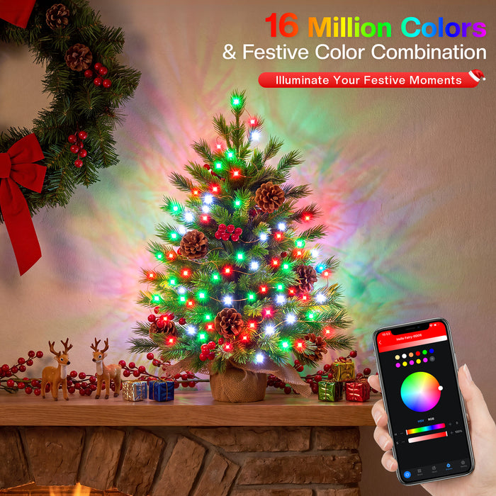 24in Desktop Mini Christmas Tree with Smart Fairy Lights RGB Hello Fairy App-controlled