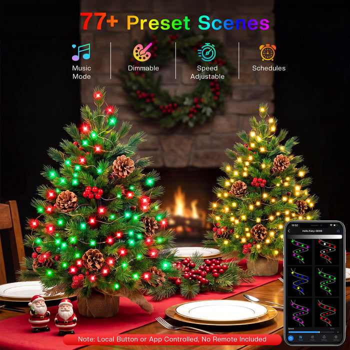 24in Desktop Mini Christmas Tree with Smart Fairy Lights RGB Hello Fairy App-controlled