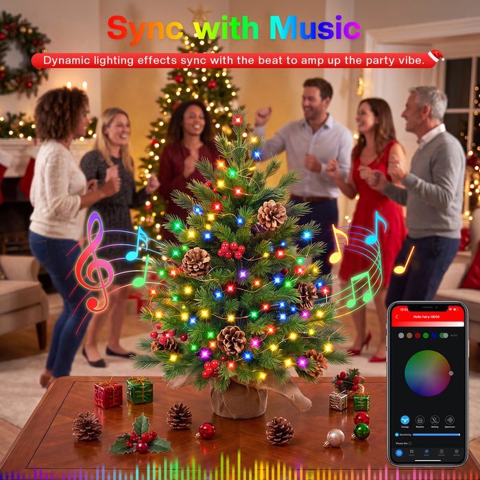 24in Desktop Mini Christmas Tree with Smart Fairy Lights RGB Hello Fairy App-controlled