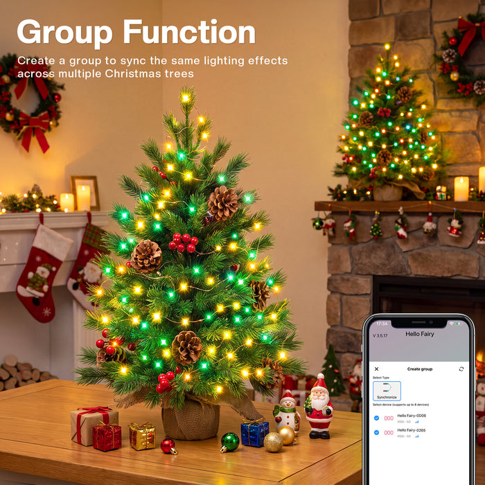 24in Desktop Mini Christmas Tree with Smart Fairy Lights RGB Hello Fairy App-controlled