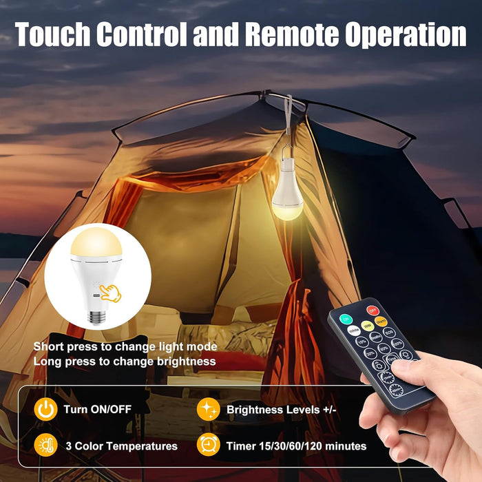 E26/E27 Rechargeable Light Bulb with Remote and Timer