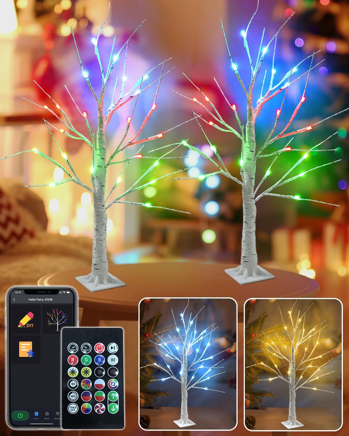 AvatarControls Smart Lighted Birch Tree and Cherry Tree for Christmas ...