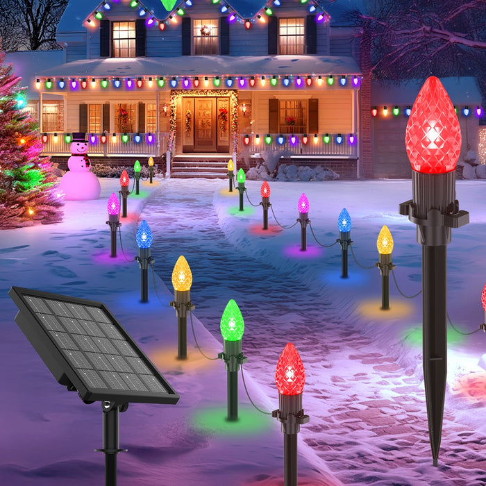 2-in-1 Solar C9 LED Christmas Lights 50FT 25 LED with Ground Stakes & Hanging Design