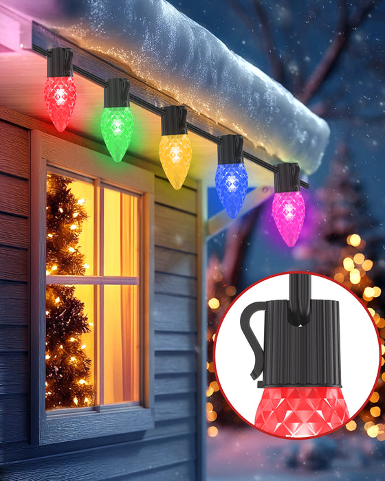 2-in-1 Solar C9 LED Christmas Lights 50FT 25 LED with Ground Stakes & Hanging Design