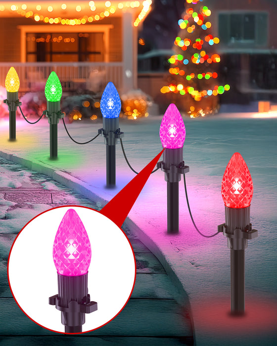 2-in-1 Solar C9 LED Christmas Lights 50FT 25 LED with Ground Stakes & Hanging Design