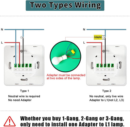 Smart Push Light Switch Neutral Wire Required (EU/UK Version)