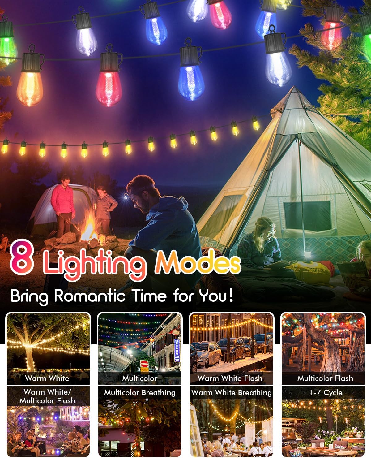 100FT Outdoor String Lights with Remote - Warm White and Color Changing Patio Lights